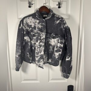 POL Acid Washed Cropped Shacket Black And Grey Biker Bomber Womens Size Small